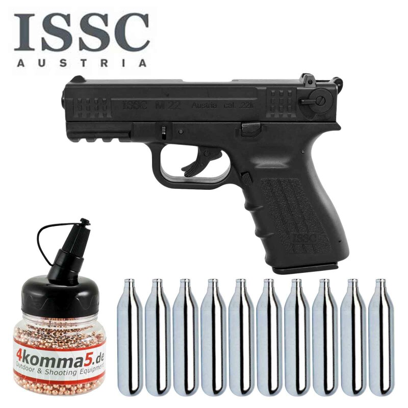 Luftpistolenset ISSC M22 Co2-Pistole Blow Back Kaliber 4,5 mm Stahl BB (P18) + 10 Co2-Kapseln + 1500 Stahl-BBs 4komma5