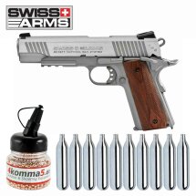 SET Swiss Arms P1911 Co2 Pistole braune Griffschalen Blow...