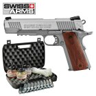 Kofferset Swiss Arms P1911 Co2 Pistole braune Griffschalen Blow Back 4,5 mm BB (P18)