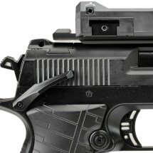 Komplettset Elite Force Race Gun Vollmetall Softair-Co2-Pistole Kaliber 6 mm BB Blowback (P18) + Leuchtpunktzielgerät