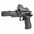 Komplettset Elite Force Race Gun Vollmetall Softair-Co2-Pistole Kaliber 6 mm BB Blowback (P18) + Leuchtpunktzielgerät