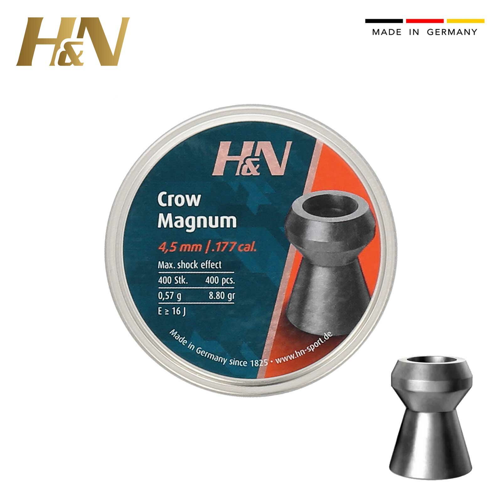 Piombini Diabolo Crow Magnum 4.5 mm (.177) - 500pz - H&N (750289) H&N SPORT, Armeria, Aria compressa 4,5 - 5,5, Piombini 4,5