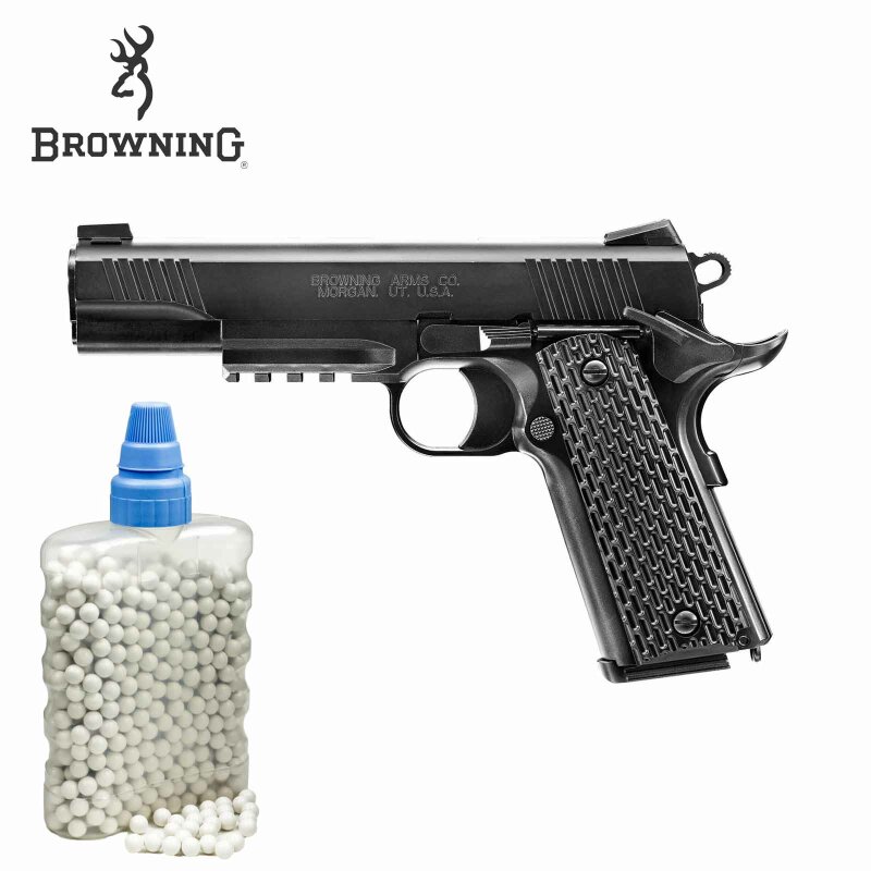 SET Browning 1911 Schwarz Metallschlitten Federdruck Softair-Pistole 6 mm BB (P14)  + 800 BB