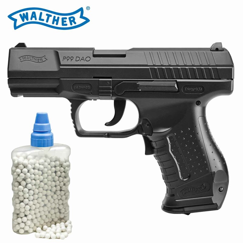 SET Walther P99 DAO Schwarz AEG Softair-Pistole 6 mm BB Blowback (P14) + 800 BB