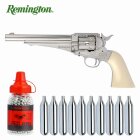 SET Remington Co2-Revolver 1875 Vollmetall Nickel / Elfenbein-Optik 4,5 mm Diabolo /Stahl BB (P18)