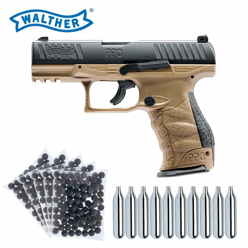 SET Walther Defense Training Marker PPQ M2 T4E RAM cal .43 FDE (P18) + Rubberballs 500 Stück