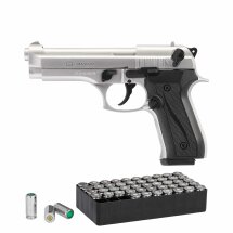 SET Ekol Firat Magnum Schreckschuss Pistole vernickelt 9 mm P.A.K. (P18) + 50 Platzpatronen 9 mm P.A.K.