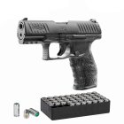 SET Walther PPQ M2 Schreckschuss Pistole Schwarz 9 mm P.A.K. (P18) + 50 Platzpatronen 9 mm P.A.K.