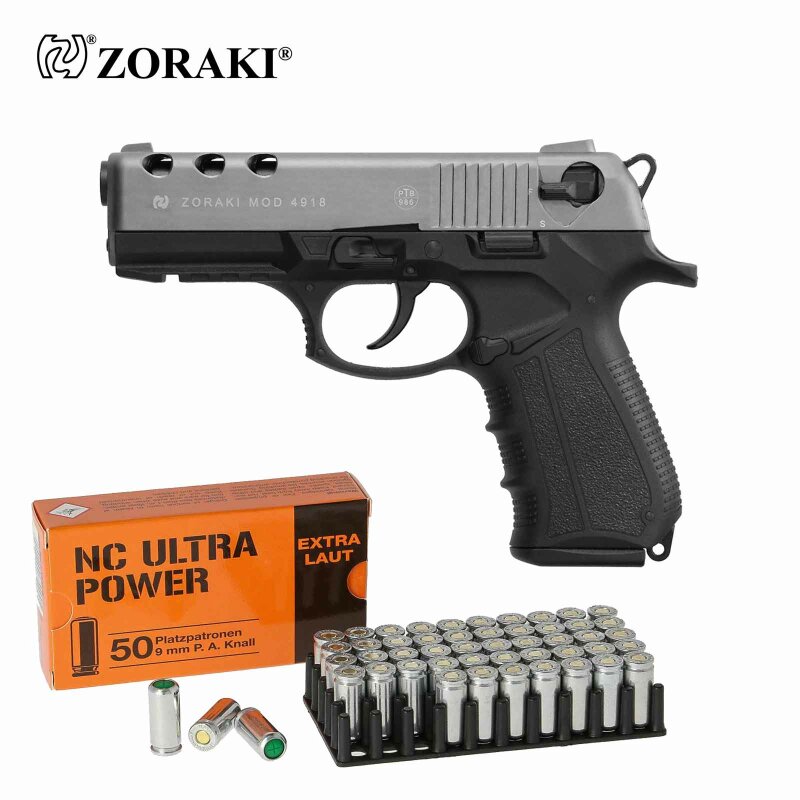 SET Zoraki 4918 Schreckschuss Pistole Titan 9 mm P.A.K. (P18) + 50 Platzpatronen 9 mm P.A.K.