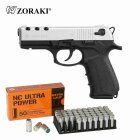 SET Zoraki 4918 Schreckschuss Pistole Matt Chrom 9 mm P.A.K. (P18) + 50 Platzpatronen 9 mm P.A.K.