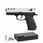 SET Zoraki 4918 Schreckschuss Pistole Matt Chrom 9 mm P.A.K. (P18) + 50 Platzpatronen 9 mm P.A.K.