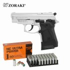 SET Zoraki 914 Schreckschuss Pistole Chrom 9 mm P.A.K. (P18) + 50 Platzpatronen 9 mm P.A.K.