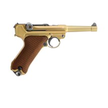 WE P08  Vollmetall Softair-Pistole Gold Kaliber 6 mm BB Gas Blowback (P18)