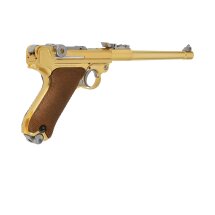 WE P08  Vollmetall Softair-Pistole Gold 8 Zoll Lauf Kaliber 6 mm BB Gas Blowback (P18)