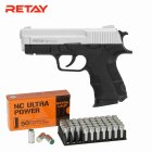 SET Retay X TREME Schreckschuss Pistole Nickel 9 mm P.A.K. (P18) + 50 Platzpatronen 9 mm P.A.K.