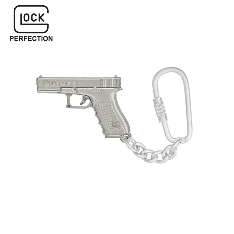 Glock Schlüsselanhänger Pistole versilbert in Glock Kunststoffbox