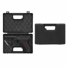 SET ME P08 Schreckschuss Pistole brüniert mit Holzgriffschalen 9 mm P.A.K. (P18) + 50 Platzpatronen 9 mm P.A.K.