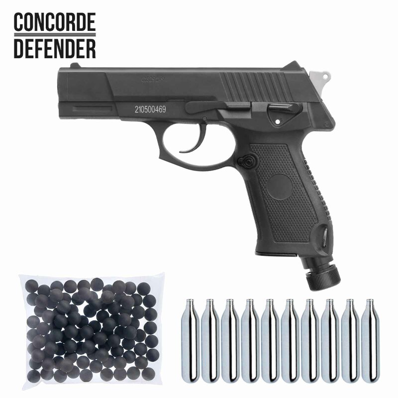 SET Concorde Defender Co2-Pistole cal .50 Defense Training Marker (P18) + 100 Rubberballs + 10 Co2 Kapseln