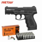 SET Retay PT-23 Schreckschuss Pistole Schwarz 9 mm P.A.K. (P18) + 50 Platzpatronen 9 mm P.A.K.