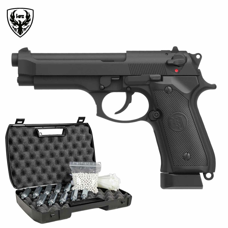 Komplettset KJ Works M1911 Vollmetall Softair-Co2-Pistole Schwarz Kaliber 6 mm BB Blowback (P18)