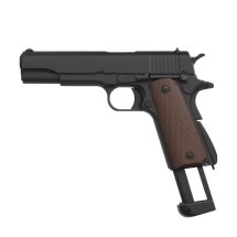 Komplettset KJ Works M1911 Vollmetall Softair-Co2-Pistole Schwarz/Braun Kaliber 6 mm BB Blowback (P18)