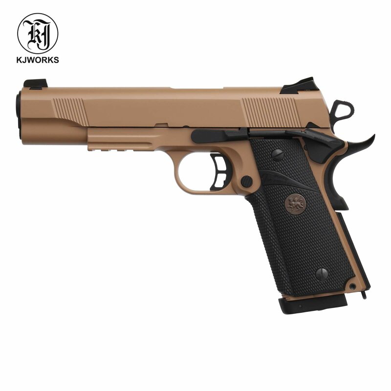 KJ Works KP-07 M1911 MEU Vollmetall Softair-Co2-Pistole Desert Kaliber 6 mm BB Blowback (P18)