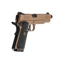 Komplettset KJ Works M1911 MEU TBC Vollmetall Softair-Co2-Pistole Tan Kaliber 6 mm BB Blowback (P18)