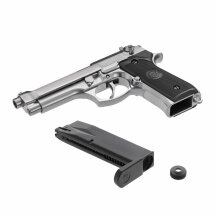 Komplettset WE M9 Vollmetall Softair-Co2-Pistole Silber Kaliber 6 mm BB Blowback (P18)