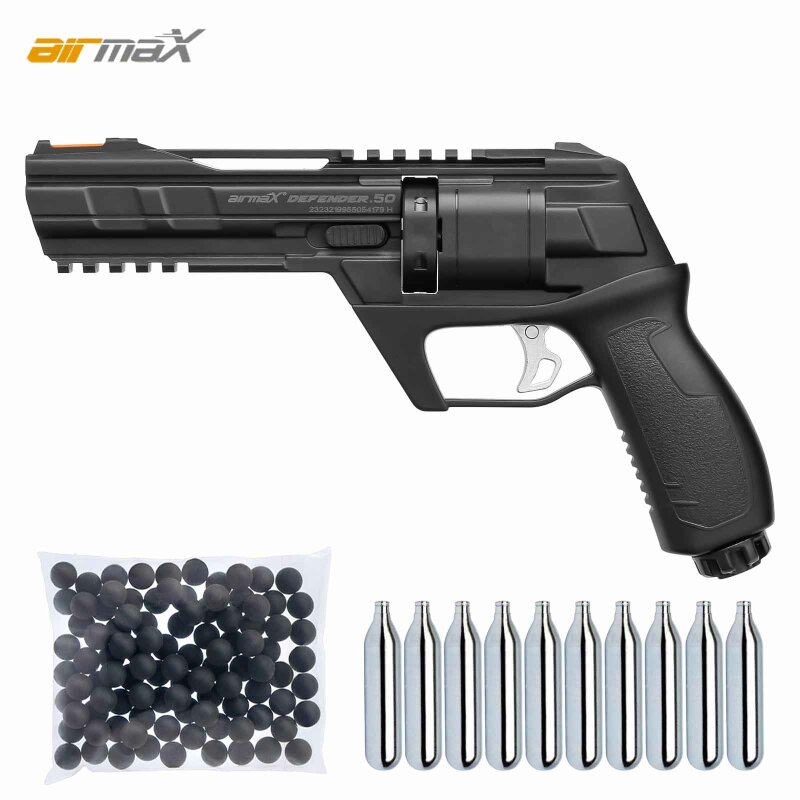 SET AirmaX Defender Co2-Revolver cal .50 Defense Training Marker (P18) + 100 Rubberballs + 10 Co2 Kapseln