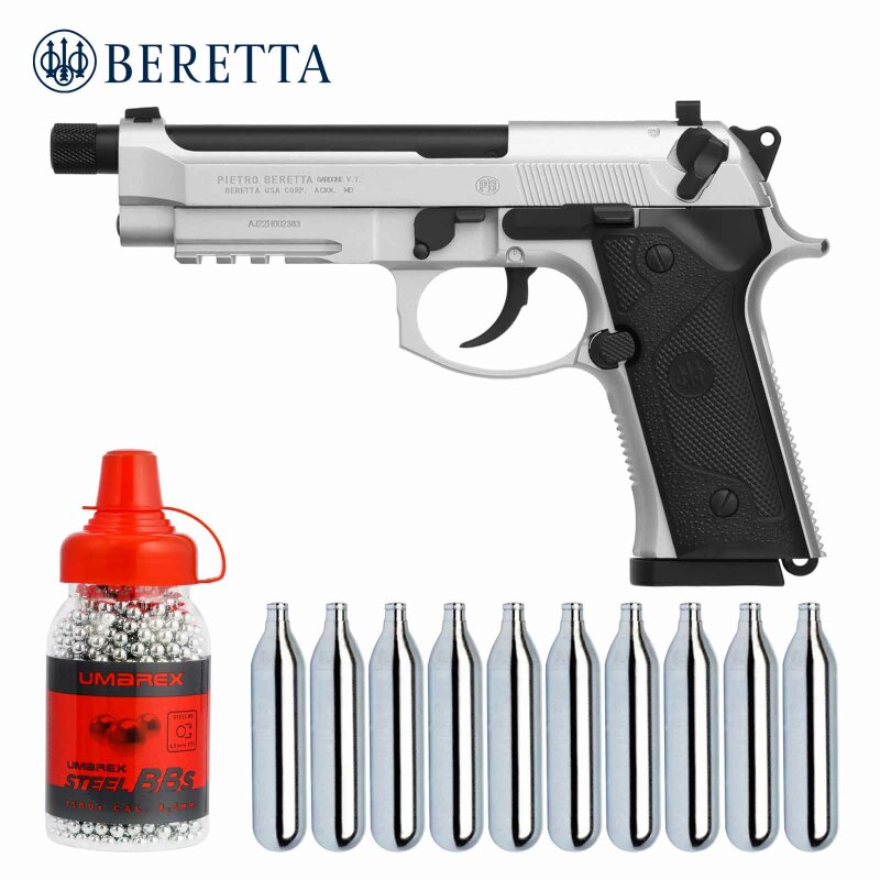 SET Beretta M9A3 FM Inox 4,5 mm Stahl BB Co2-Pistole Blow Back (P18)