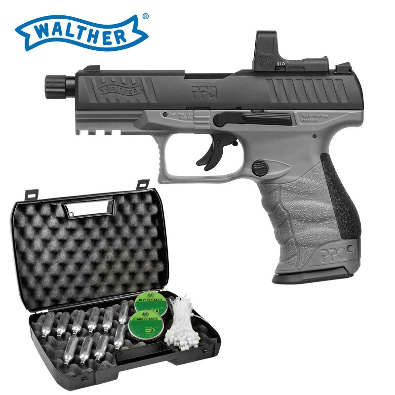 Kofferset Walther PPQ M2 Q4 TAC Combo 4,6" Tungsten Gray - 4,5 mm Diabolo Blowback Co2-Pistole (P18)