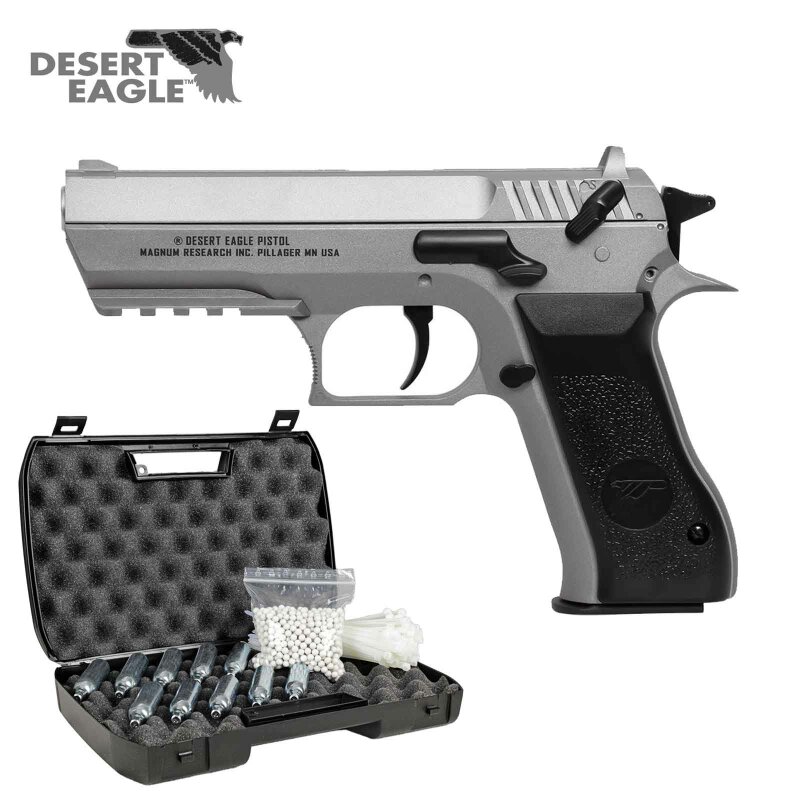 Komplettset Baby Desert Eagle Softair-Co2-Pistole Silber Kaliber 6 mm BB (P18)