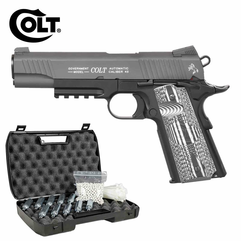 Komplettset Colt Combat Unit Softair-Co2-Pistole Schwarz Kaliber 6 mm BB Blowback (P18)