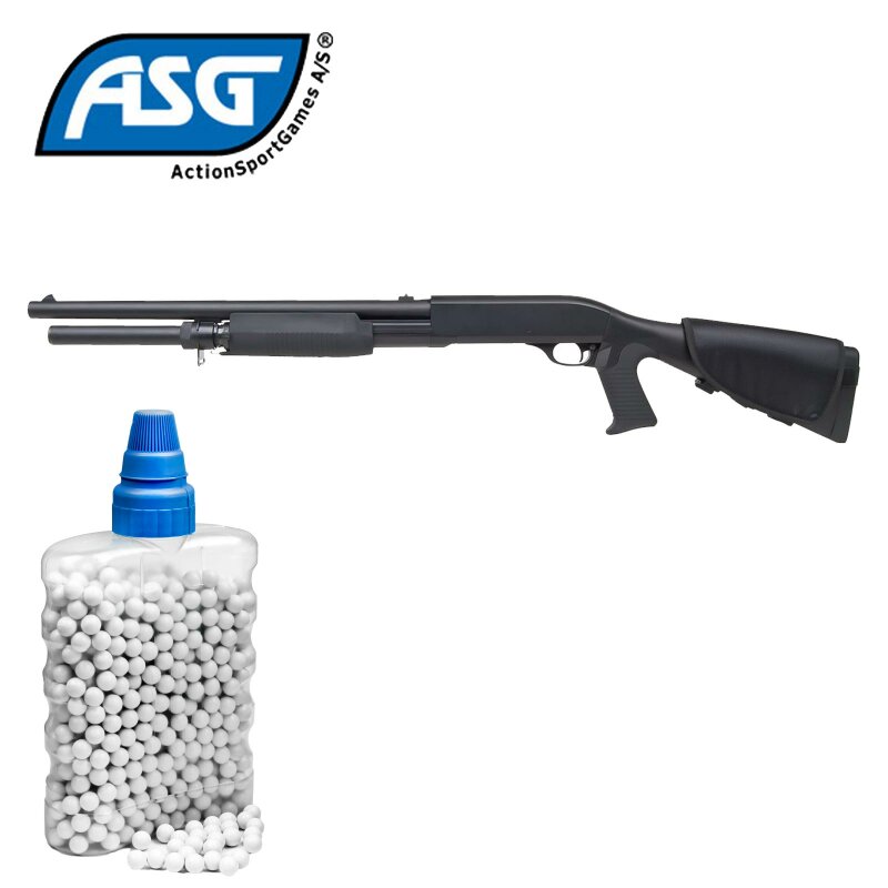 SET ASG Franchi SAS 12 Pump Gun Softair-Gewehr Kaliber 6 mm BB Federdruck Schwarz (P18) + 800 BBs