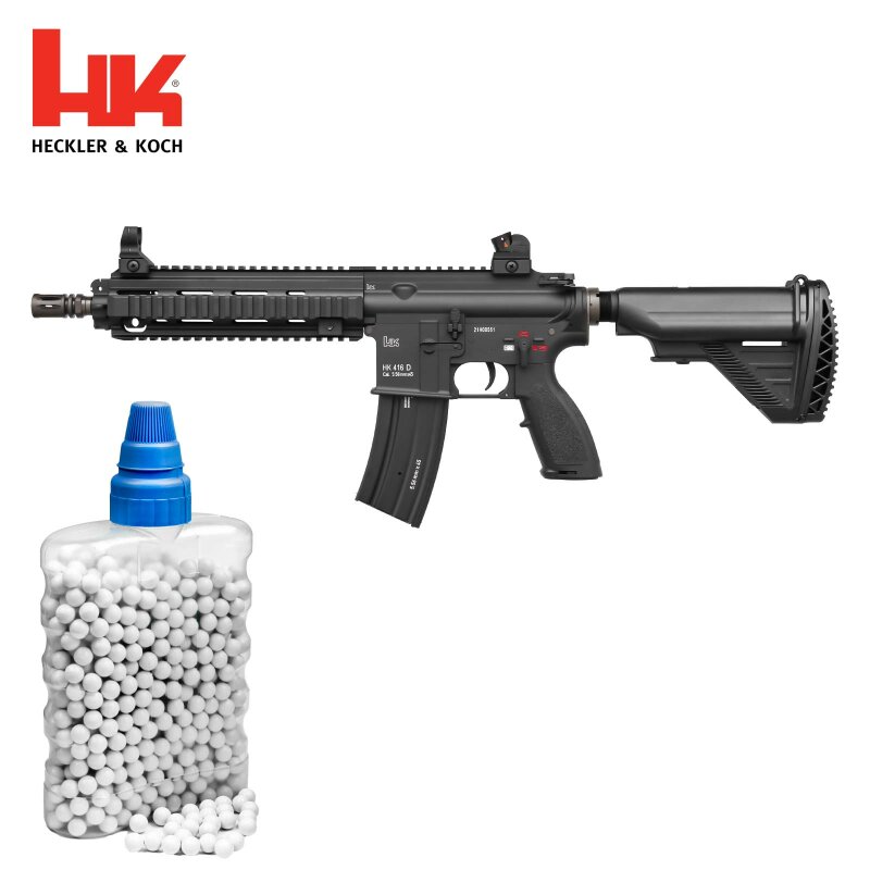 SET Heckler & Koch HK416 CQB V3 S-AEG Softair-Gewehr Kaliber 6 mm BB schwarz (P18) + 800 BBs