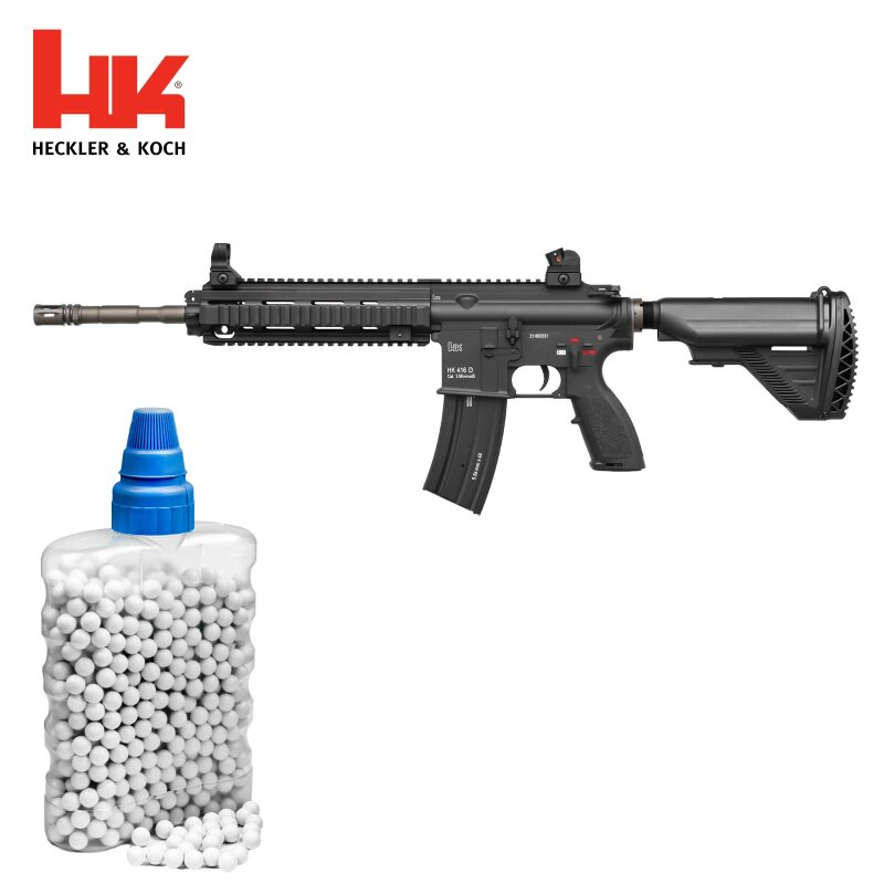 SET Heckler & Koch HK416 D V3 S-AEG Softair-Gewehr Kaliber 6 mm BB schwarz (P18) + 800 BBs