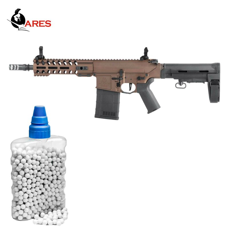 SET Ares AR-308S S-AEG Softair-Gewehr Kaliber 6 mm BB Bronze (P18) + 800 BBs