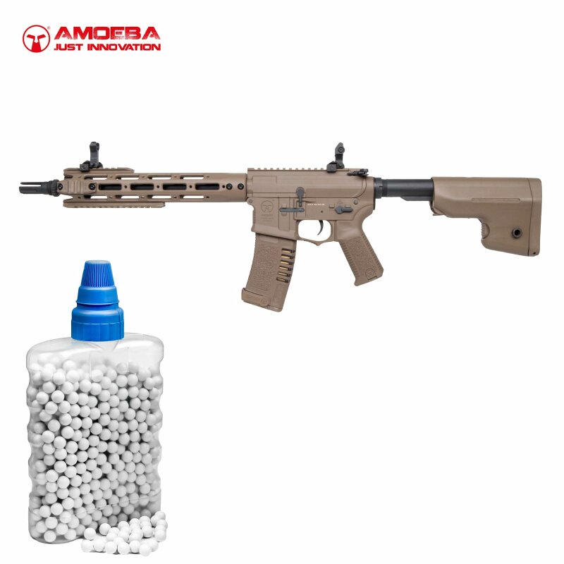 SET Amoeba M4 009 AEG Softair-Gewehr 6 mm BB Dark Earth (P14) + 800 BBs