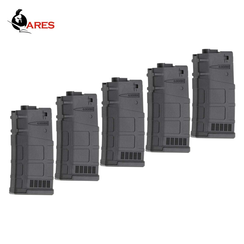 5-er Pack Ersatzmagazine für Ares AR-308 Softair-Gewehr 6 mm BB S-AEG Schwarz