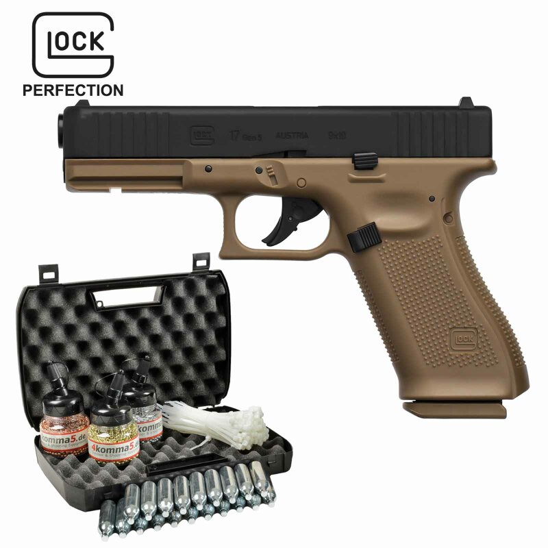 Kofferset Glock 17 Gen5 Coyote Co2-Pistole Kaliber 4,5 mm Stahl BB Blowback (P18)