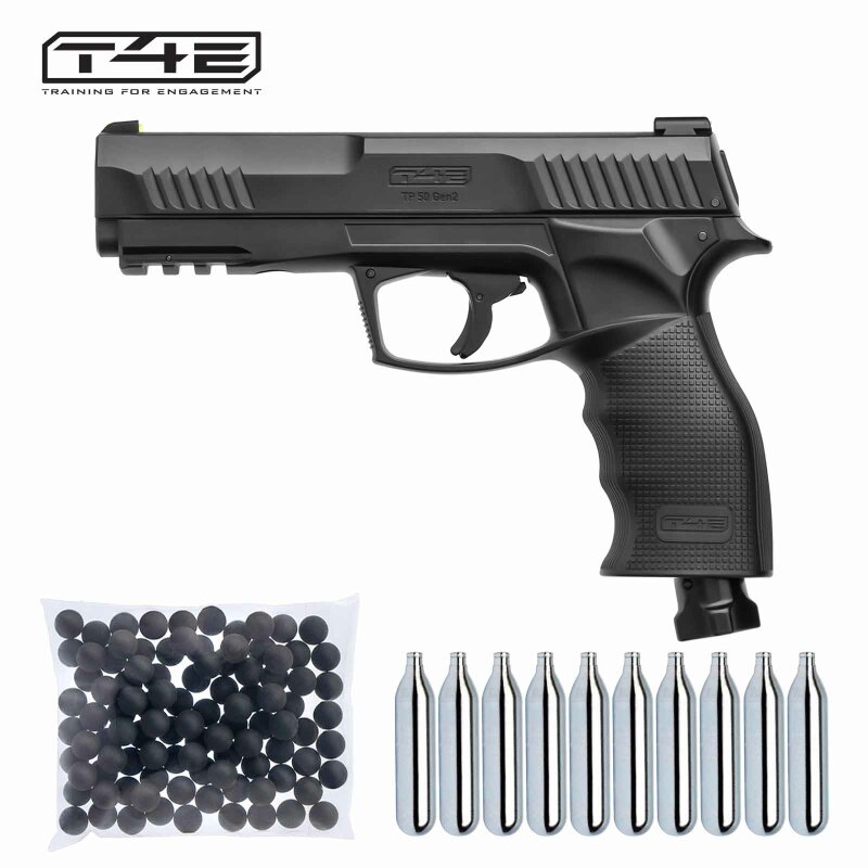 SET T4E HDP 50 (TP 50) Gen2 RAM Co2-Pistole cal .50 Defense Training Marker von Umarex (P18) + 100 Rubberballs + 10 Co2 Kapseln