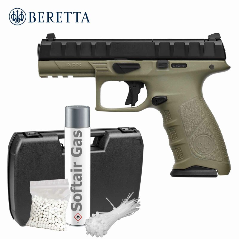 Komplettset Beretta APX RDO Softair-Pistole OD Kaliber 6 mm BB Gas Blowback (P18)