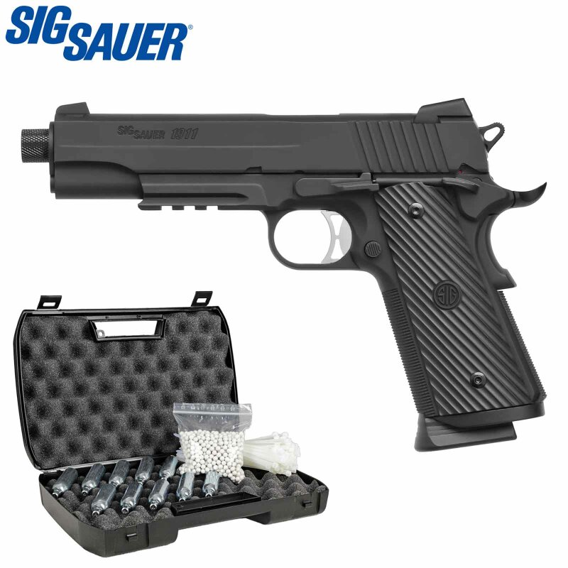 Komplettset Sig Sauer ProForce 1911 TACOPS Softair-Co2-Pistole Schwarz Kaliber 6 mm BB Blowback (P18)