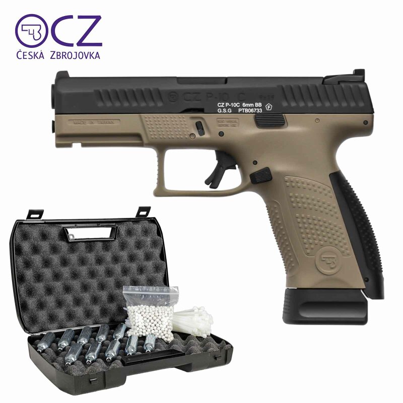 Komplettset CZ 75 P-10C Dual Tone Softair-Co2-Pistole Kaliber 6 mm BB Blowback (P18)