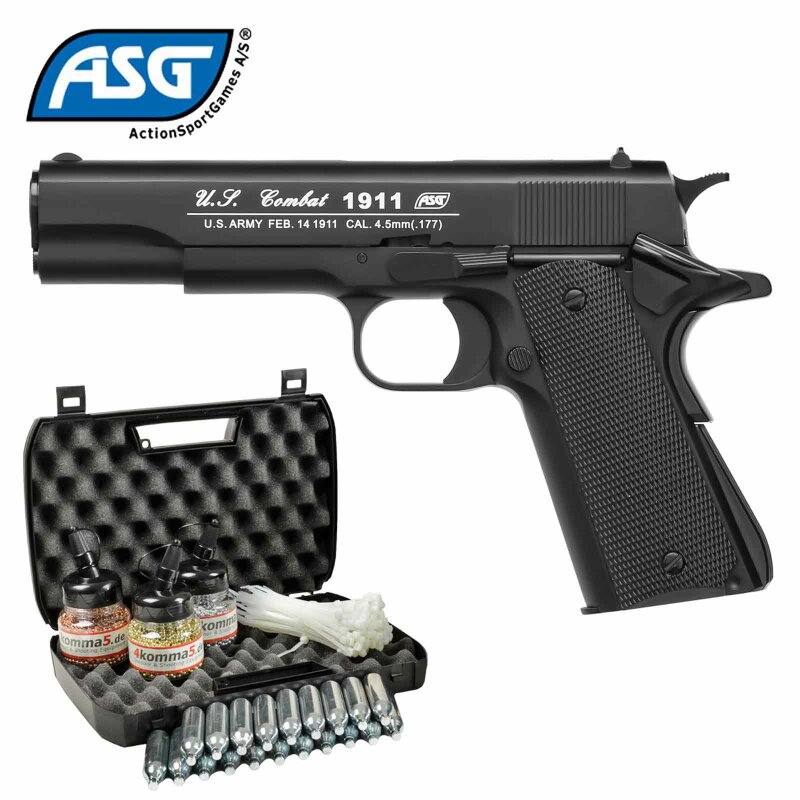 Kofferset ASG 1911 US-C Stahl BB Co2-Pistole Schwarz 4,5 mm Blow Back (P18)