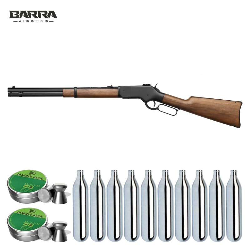 SET Barra 1866 4,5 mm Diabolo Co2 Gewehr Schwarz Holzoptik (P18)