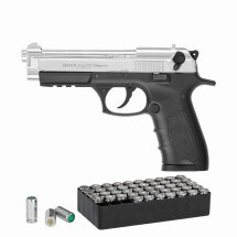 SET Ekol P92 Magnum Schreckschuss Pistole Chrom 9 mm P.A.K. (P18) + 50 Platzpatronen 9 mm P.A. K.