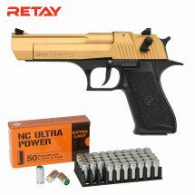 SET Retay Big Fifty LW Gold Schreckschuss Pistole 9 mm...