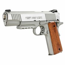 Modell II. Wahl - Colt 1911 Railgun Stainless Vollmetall Softair-Co2-Pistole Kaliber 6 mm BB Blowback (P18)