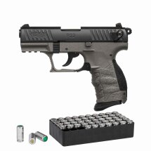 SET Walther P22Q Schreckschuss Pistole Meteor Gray 9 mm P.A.K. (P18) + 50 Platzpatronen 9 mm P.A.K.